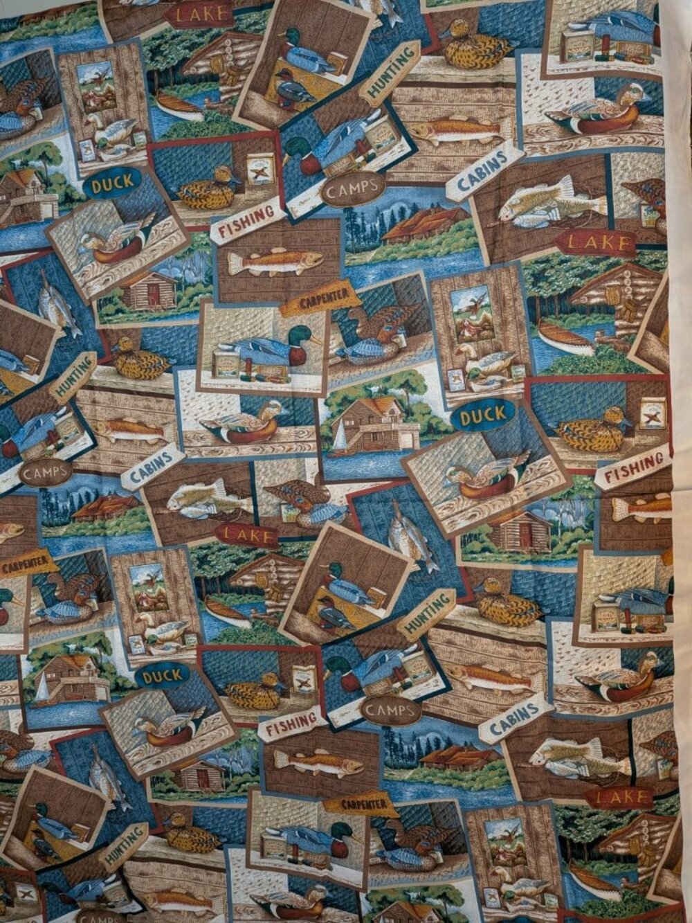 Vintage Duck Hunting Fishing Cabin quilting 38" X 108"